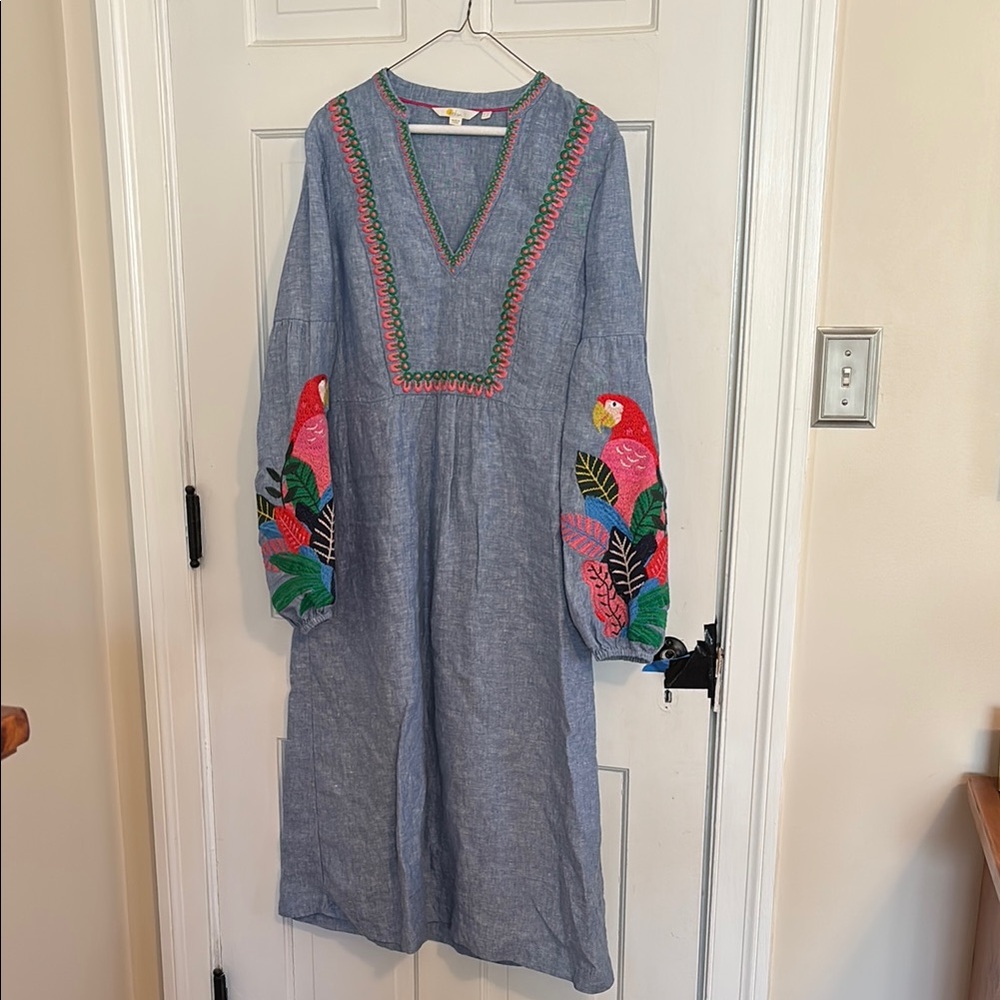 Boden Embroidered Parrot Midi Dress